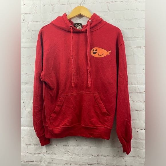 John Lauren Fishy Nippies Hoodie Mens Size Small Red Pullover Casual Streetwear - Picture 1 of 12